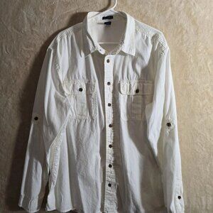 Falls Creek Men’s White Button Up Shirt Long Sleeve Utility Work Casual XXLT 387